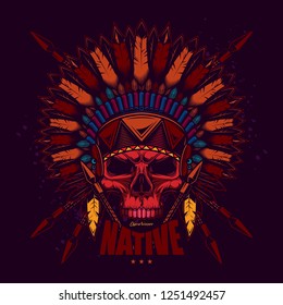 American Indian in vintage style. Original vector illustration. Design on t-shirts or stickers.