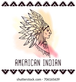 American indian in war bonnets. Vector illustration.