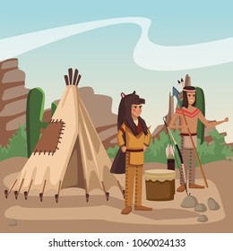 American indian warriors at village