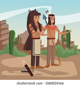 American indian warriors at village