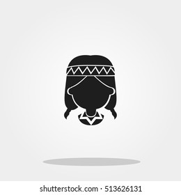 American indian women cute icon in trendy flat style isolated on color background. Thanksgiving symbol for your design, logo, UI. Vector illustration, EPS10.