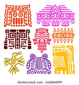 American Indians Ancient Totems Vector Illustration. Mayan, Inca And Aztec Drawings Vector Symbols