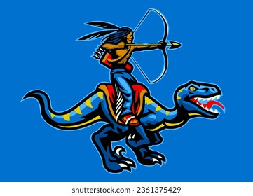 American Indigenous Archery Riding Raptor Mascot Illustration