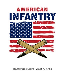 Amerikanische Infanterie-Spezialkräfte, Vektorgrafik im farbigen Stil mit US-Flagge und Kugeln