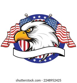 American insignia design elements eagle head flag ribbon sketch