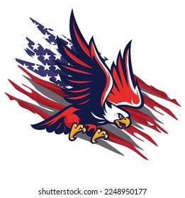 American insignia design elements flag elements dynamic flying eagle flat sketch