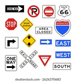 American Interstate Road Sign Vector Illustration Collection