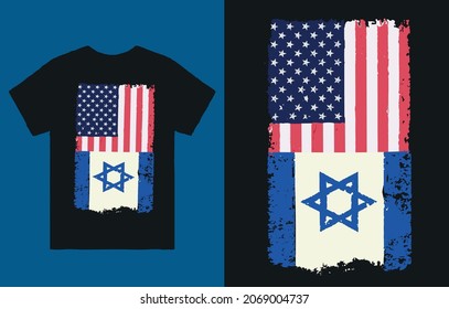 American and israel grunge flag t shirt design vector