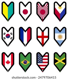 American Jamaican America USA Jamaica Beginner New Driver Young Leaf Car JDM Wakaba 若葉マーク Shoshinsha 初心者マーク Mark Icon Sticker Decal Sign Signage Banner Badge Label Vector EPS PNG Transparent No Backgr