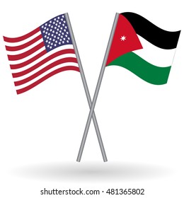 American and Jordanian crossed flags. United States of America combined with Jordan isolated on white. Language learning, international business or travel concept.