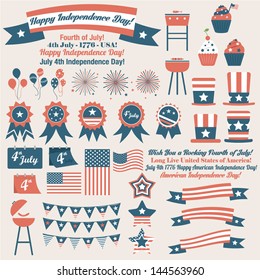 American July 4th Independence Day retro vector elements for cards, banners, illustrations