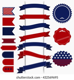 American July 4th Independence Day retro vector elements for cards, banners, july fourth icons. Ribbons july fourth and july fourth labels. July fourth ribbon, america celebration patriotic flag.