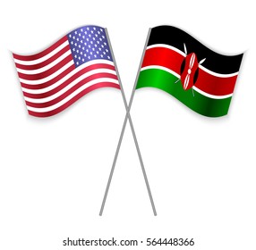 American and Kenyan crossed flags. United States of America combined with Kenya isolated on white. Language learning, international business or travel concept.