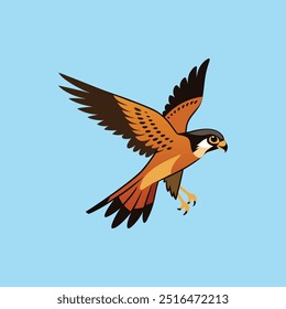 O "pássaro American Kestrel em voo para a arte vetorial de caça" mostra o movimento dinâmico de um peneireiro em modo de caça, renderizado em forma vetorial detalhada, perfeito para a natureza e projetos de vida selvagem.