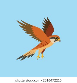 O "pássaro American Kestrel em voo para a arte vetorial de caça" mostra o movimento dinâmico de um peneireiro em modo de caça, renderizado em forma vetorial detalhada, perfeito para a natureza e projetos de vida selvagem.