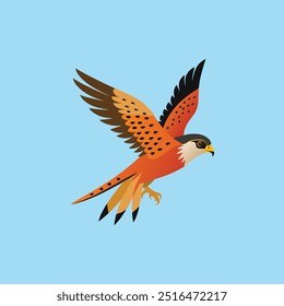 O "pássaro American Kestrel em voo para a arte vetorial de caça" mostra o movimento dinâmico de um peneireiro em modo de caça, renderizado em forma vetorial detalhada, perfeito para a natureza e projetos de vida selvagem.