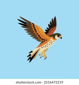 O "pássaro American Kestrel em voo para a arte vetorial de caça" mostra o movimento dinâmico de um peneireiro em modo de caça, renderizado em forma vetorial detalhada, perfeito para a natureza e projetos de vida selvagem.