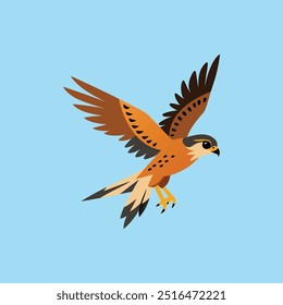 O "pássaro American Kestrel em voo para a arte vetorial de caça" mostra o movimento dinâmico de um peneireiro em modo de caça, renderizado em forma vetorial detalhada, perfeito para a natureza e projetos de vida selvagem.