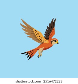 O "pássaro American Kestrel em voo para a arte vetorial de caça" mostra o movimento dinâmico de um peneireiro em modo de caça, renderizado em forma vetorial detalhada, perfeito para a natureza e projetos de vida selvagem.