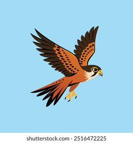 The "American Kestrel bird in flight for hunting vector artwork" showcases the dynamic movement of a kestrel in hunting mode, rendered in detailed vector form, perfect for nature and wildlife designs.