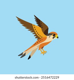 O "pássaro American Kestrel em voo para a arte vetorial de caça" mostra o movimento dinâmico de um peneireiro em modo de caça, renderizado em forma vetorial detalhada, perfeito para a natureza e projetos de vida selvagem.