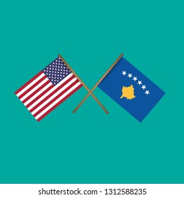 American and Kosovo crossed flags.