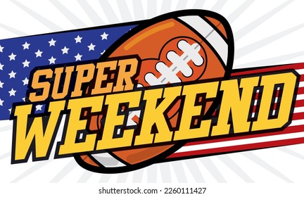 American labels with stars and stripes and gridiron football ball, promoting the Super Weekend.