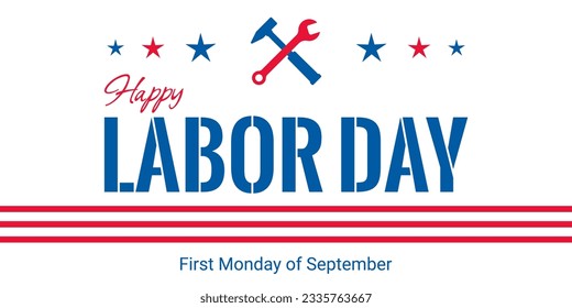 American Labor Day banner with text and working tools, vector invitation with September 1st on a white background, Workers Day.