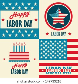 American Labor Day designs set. A set of retro typographic cards.