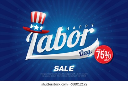 American labor day sale banner promotion advertising banner design with american hat on blue back ground. voucher discount.Vector illustration