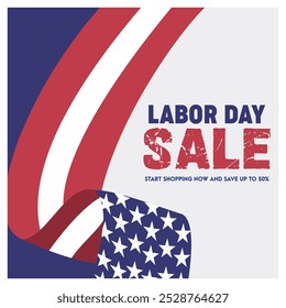 American Labor Day Sale. American flag flying ribbon. Labor Day sale concept. Flat vector illustration.