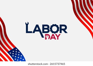 American Labor Day typography design made with a gear, Revolution Hand, and a wrench. Labor Day text design vector in an isolated white background. 