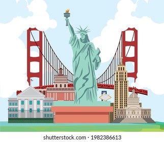 american landmark famous monuments set