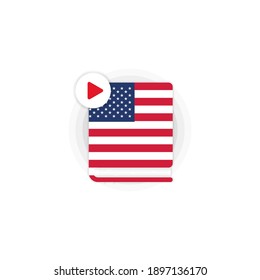American language course audiobooks icon. American dictionary. Distance education. Online web seminar. Vector EPS 10. Isolated on white background