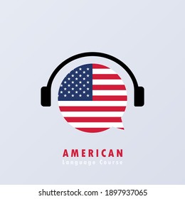 American language course banner. Learning foreign language. Creative english class fluent concept speak test and grammar. Vector EPS 10. Isolated on background