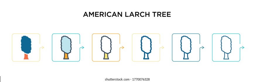 American larch tree vector icon in 6 different modern styles. Black, two colored american larch tree icons designed in filled, outline, line and stroke style. Vector illustration can be used for web,