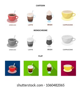 American, late, irish, cappuccino.Different types of coffee set collection icons in cartoon,flat,monochrome style vector symbol stock illustration web.