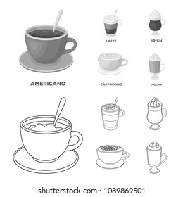 American, late, irish, cappuccino.Different types of coffee set collection icons in outline,monochrome style vector symbol stock illustration web.