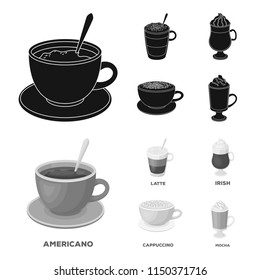 American, late, irish, cappuccino.Different types of coffee set collection icons in black,monochrom style vector symbol stock illustration web.