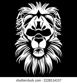 american lion skull hand drawn vector clip art black and white
