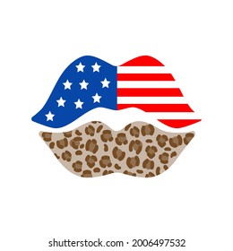 American lips.  4th of July. Independence day design elements in the colors of the US national flag. Vector logo Illustration. T shirt print design
