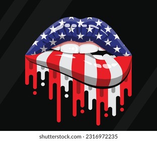 American Lips Flag To Celebrate Indpendence Day Of America 4th of July 1776