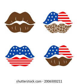Amerikanische Lippen. 4. Juli, BLM, 19. Juni. Independence Day Design Elemente in den Farben der US-Nationalflagge. Vektorlogo-Illustration. T-Shirt-Design
