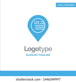American, Location, Map, Sign Blue Solid Logo Template. Place for Tagline