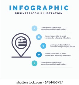 American, Location, Map, Sign Line icon with 5 steps presentation infographics Background