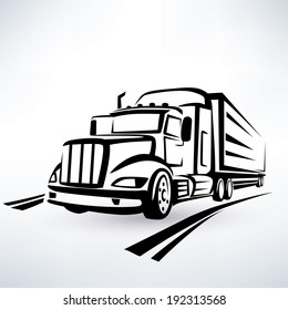 american lorry vector silhouette, truck outlined sketch