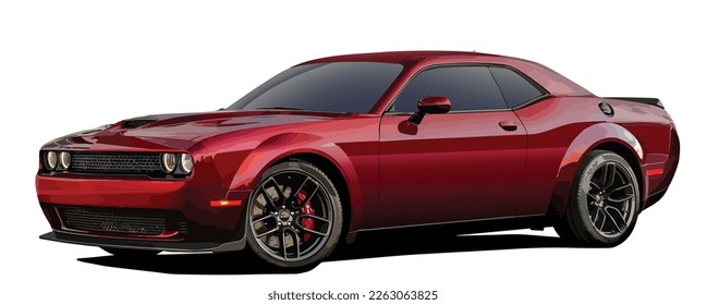 American Luxury premium realistic sedan coupe sport colour dark red elegant new 3d car urban electric power style model lifestyle business work modern art design vector template isolated background