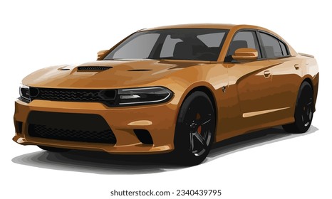 American Luxury premium realistic sedan coupe sport colour orange red elegant new 3d car urban electric power style model lifestyle business work modern art design vector template isolated background