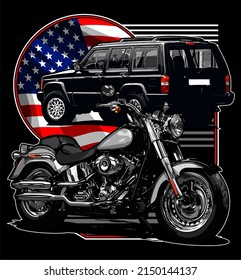 American Made Cars And Motorcycles Vector Template
