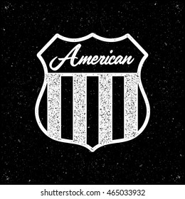American made sign. Product Brand Label. Shield.